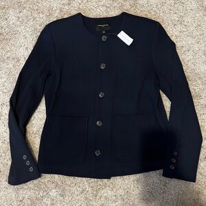 Navy blue textured blazer/coat with built in shoulder pads